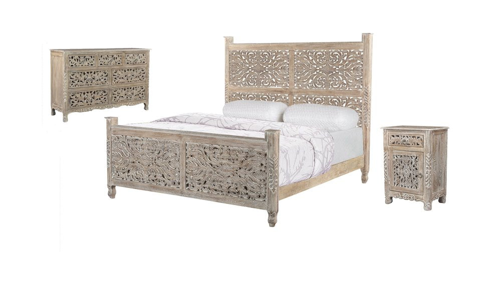 Three Piece Gray Solid Wood Bedroom Set — view 1