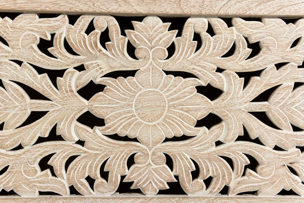 52" White Solid Wood Floral Ottoman With Storage HomeRoots