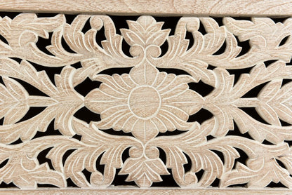 52" White Distressed Solid Wood Carved Floral Storage Ottoman HomeRoots