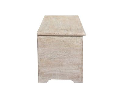 52" White Distressed Solid Wood Carved Floral Storage Ottoman HomeRoots