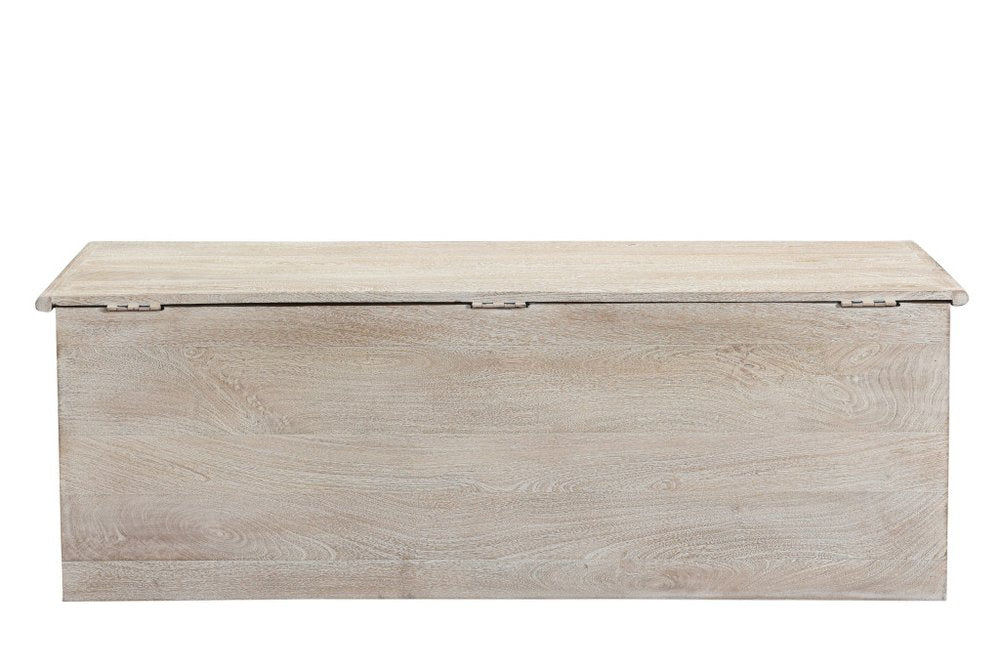 52" White Solid Wood Floral Ottoman With Storage HomeRoots