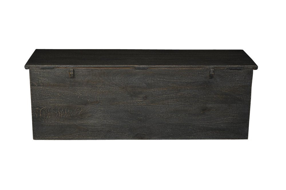 52" Black Distressed Solid Wood Carved Floral Storage Ottoman HomeRoots