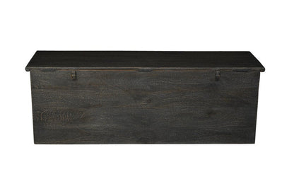 52" Black Distressed Solid Wood Carved Floral Storage Ottoman HomeRoots