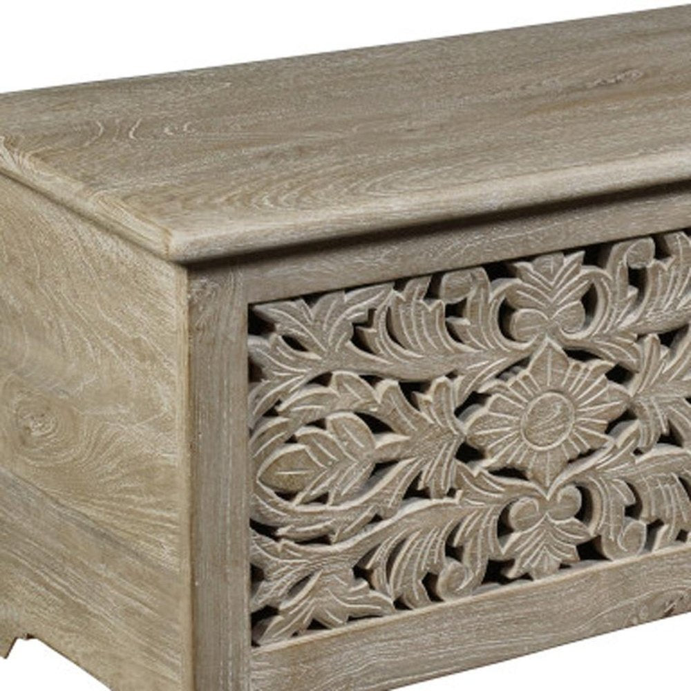 52" Gray Solid Wood Floral Ottoman With Storage HomeRoots