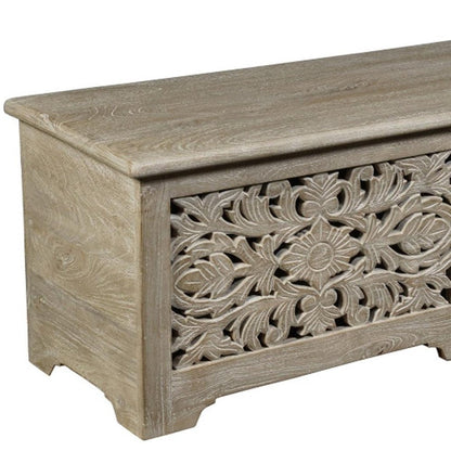 52" Gray Solid Wood Floral Ottoman With Storage HomeRoots