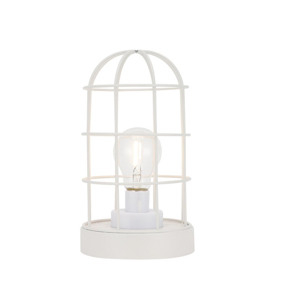 10" White Battery Operated Lamp With Cage Cylinder Shade HomeRoots