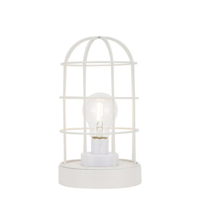 10" White Battery Operated Lamp With Cage Cylinder Shade HomeRoots