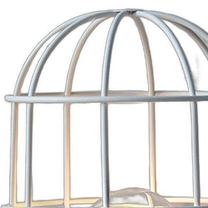 10" White Battery Operated Lamp With Cage Cylinder Shade HomeRoots