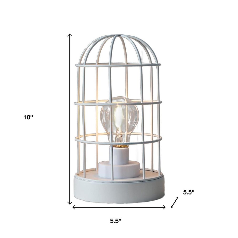 10" White Battery Operated Lamp With Cage Cylinder Shade HomeRoots