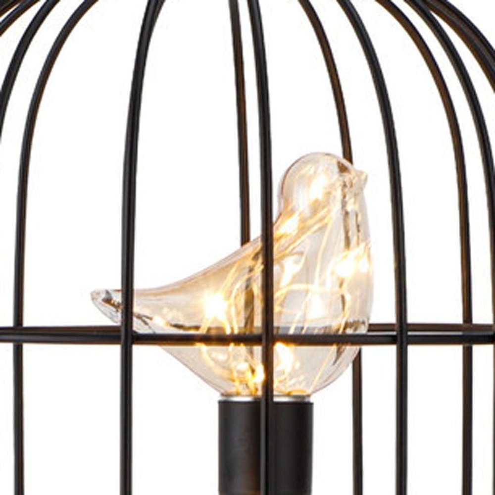 12" Black Battery Operated Round Lamp With Bird Cage Shade HomeRoots