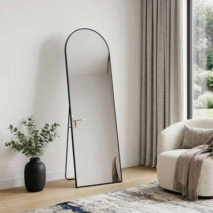 63" Black Metal Arch Freestanding and Wall Mount Framed Full Length Mirror HomeRoots