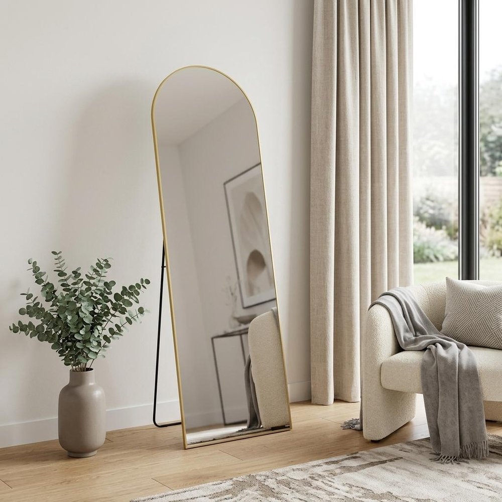 63" Gold Metal Arch Freestanding and Wall Mount Framed Full Length Mirror HomeRoots