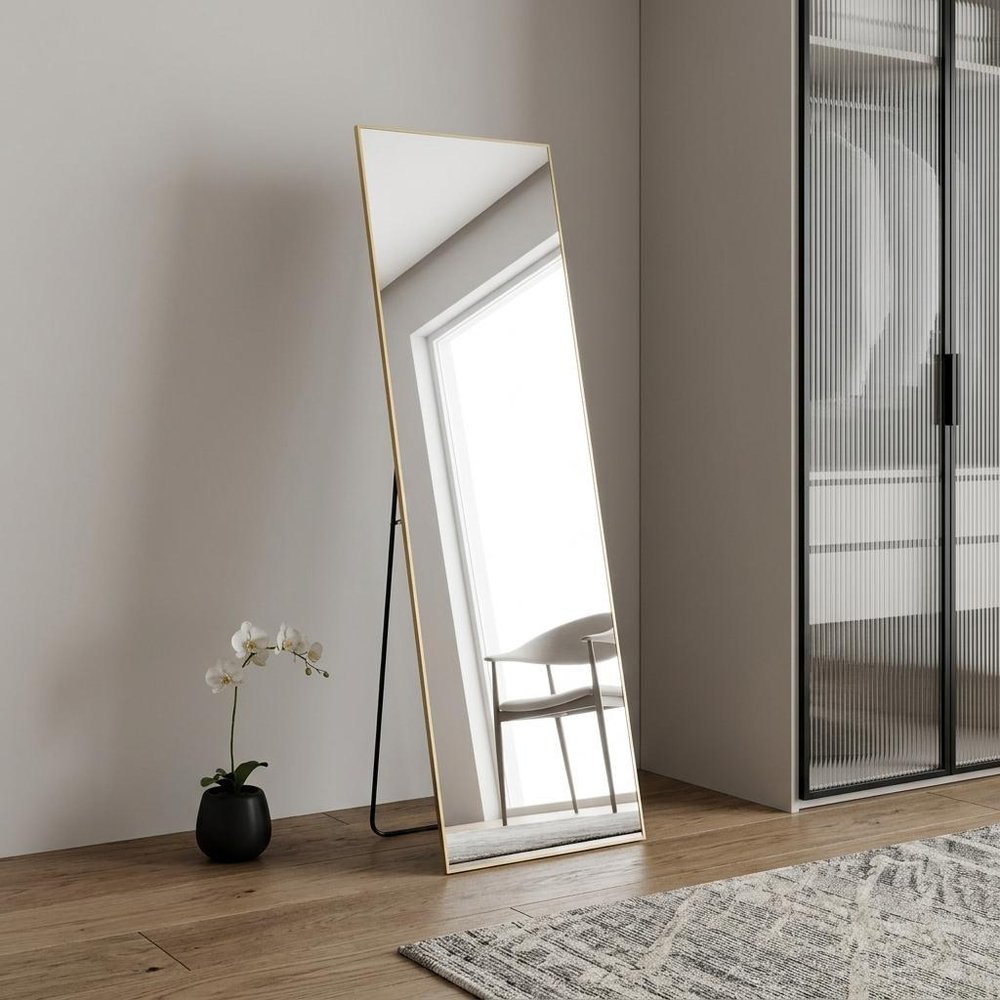 63" Gold Metal Freestanding and Wall Mount Framed Full Length Mirror HomeRoots