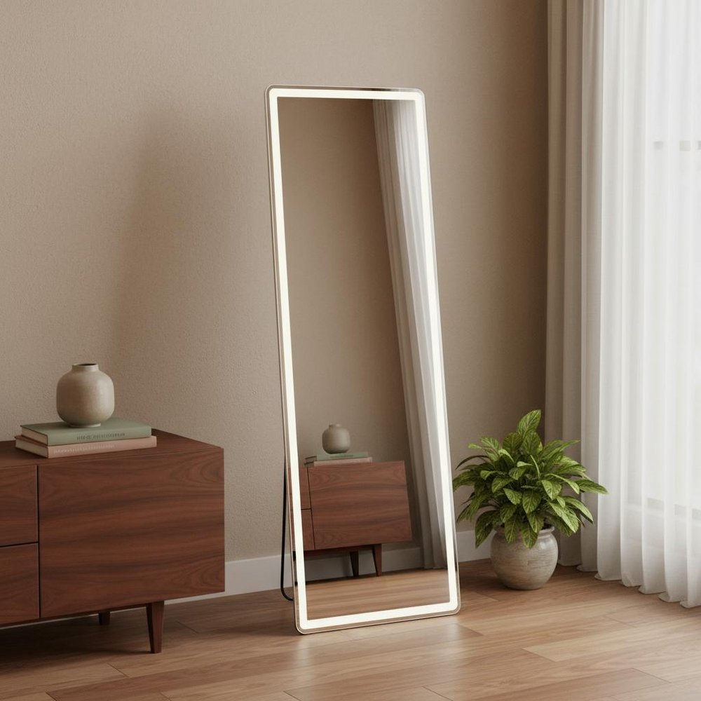 64" Clear Lighted Freestanding and Wall Mount Frameless Full Length Mirror — view 2