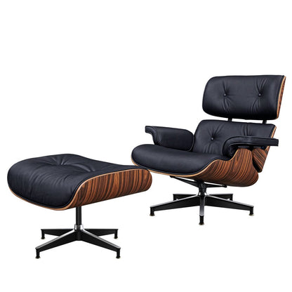 28" Black and Rosewood Tufted Genuine Leather Lounge Chair With Ottoman HomeRoots