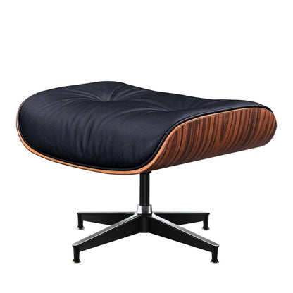 28" Black and Rosewood Tufted Genuine Leather Lounge Chair With Ottoman HomeRoots