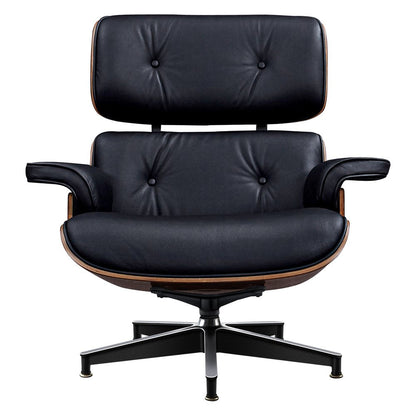 28" Black and Rosewood Tufted Genuine Leather Lounge Chair With Ottoman HomeRoots