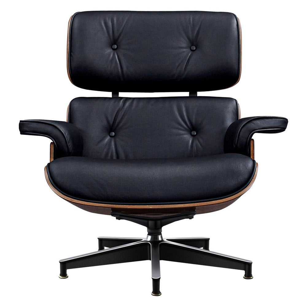 28" Black and Rosewood Tufted Genuine Leather Lounge Chair With Ottoman HomeRoots