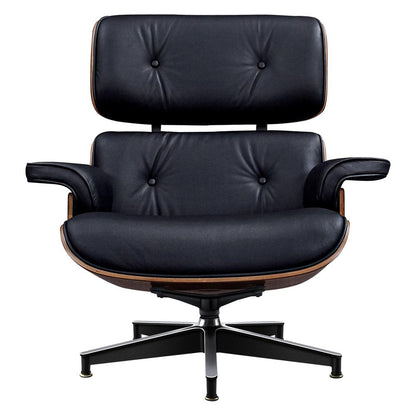 28" Black and Rosewood Tufted Genuine Leather Lounge Chair With Ottoman HomeRoots