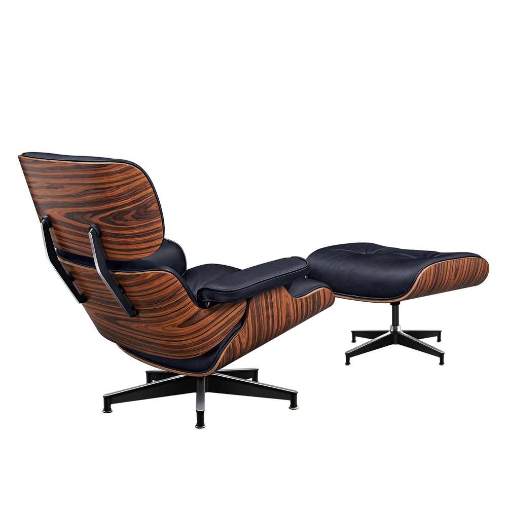 28" Black and Rosewood Tufted Genuine Leather Lounge Chair With Ottoman HomeRoots