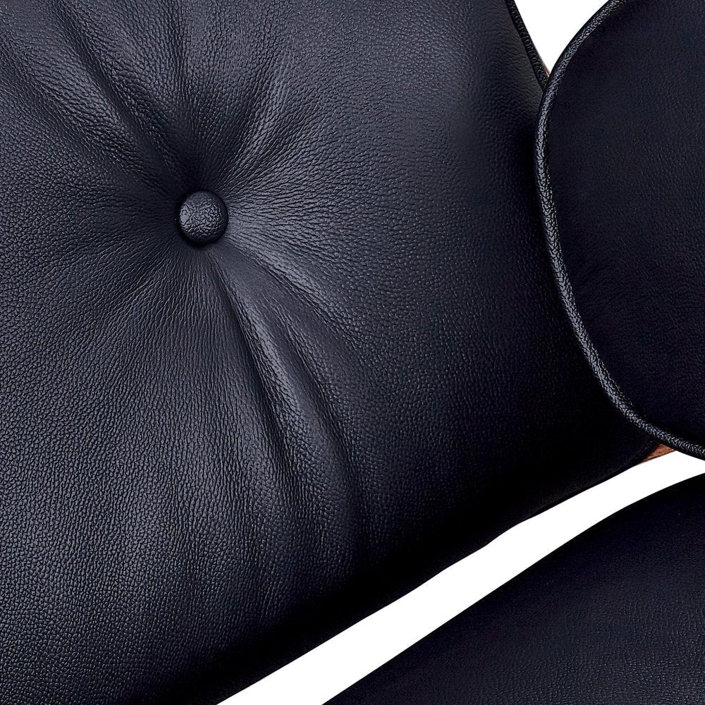 28" Black and Rosewood Tufted Genuine Leather Lounge Chair With Ottoman HomeRoots