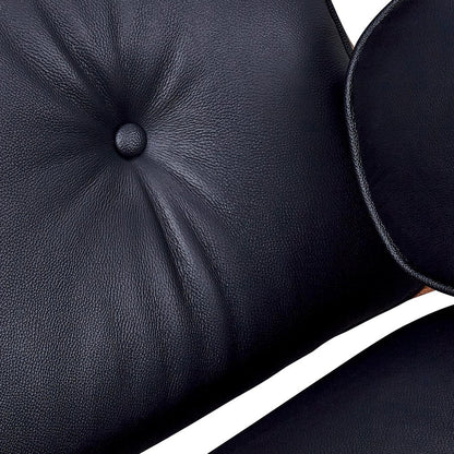 28" Black and Rosewood Tufted Genuine Leather Lounge Chair With Ottoman HomeRoots