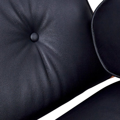 28" Black and Rosewood Tufted Genuine Leather Lounge Chair With Ottoman HomeRoots