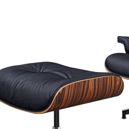 28" Black and Rosewood Tufted Genuine Leather Lounge Chair With Ottoman HomeRoots