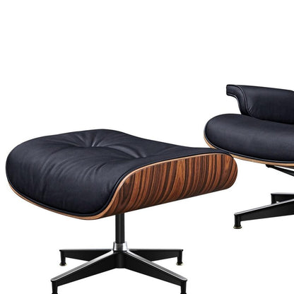 28" Black and Rosewood Tufted Genuine Leather Lounge Chair With Ottoman HomeRoots