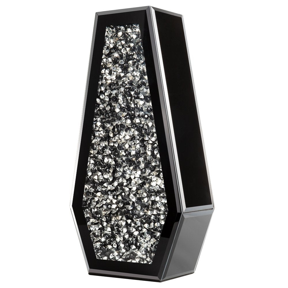 14" Black And Silver Glass Table Vase With Faux Crystals HomeRoots