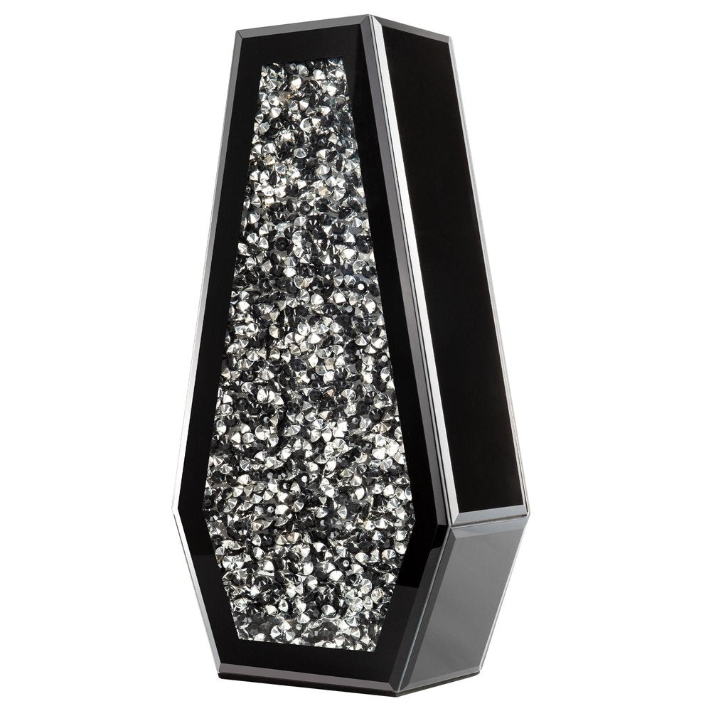 14" Black And Silver Glass Table Vase With Faux Crystals HomeRoots