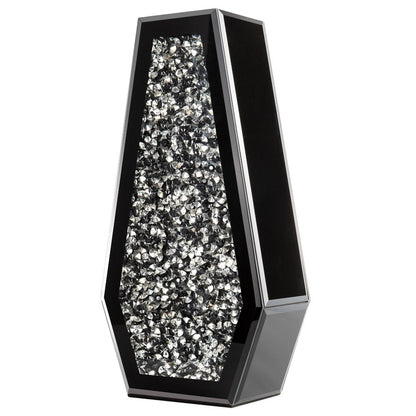 14" Black And Silver Glass Table Vase With Faux Crystals HomeRoots