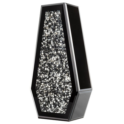 14" Black And Silver Glass Table Vase With Faux Crystals HomeRoots