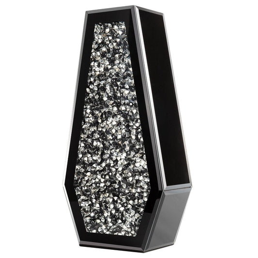 14" Black And Silver Glass Table Vase With Faux Crystals HomeRoots