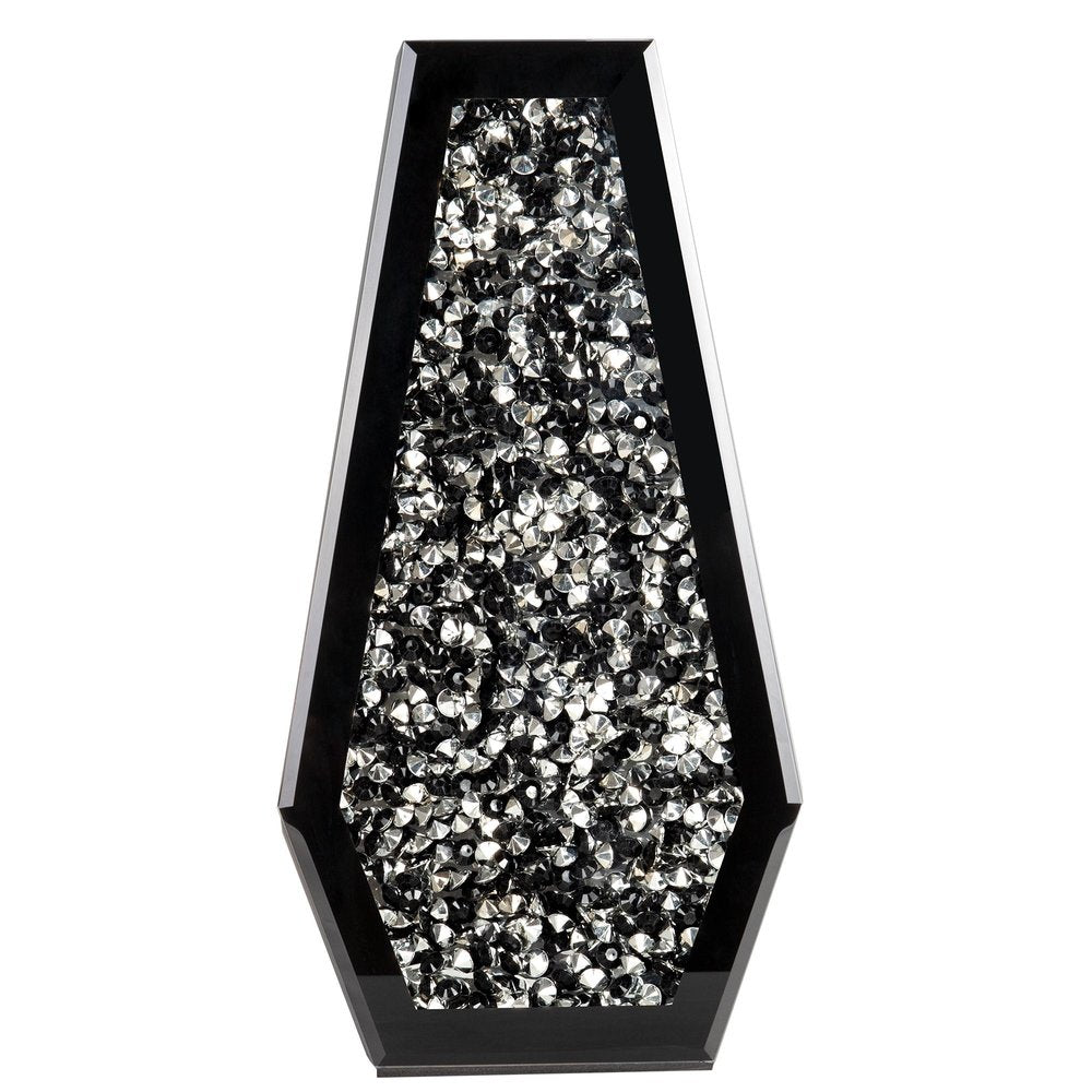 14" Black And Silver Glass Table Vase With Faux Crystals HomeRoots