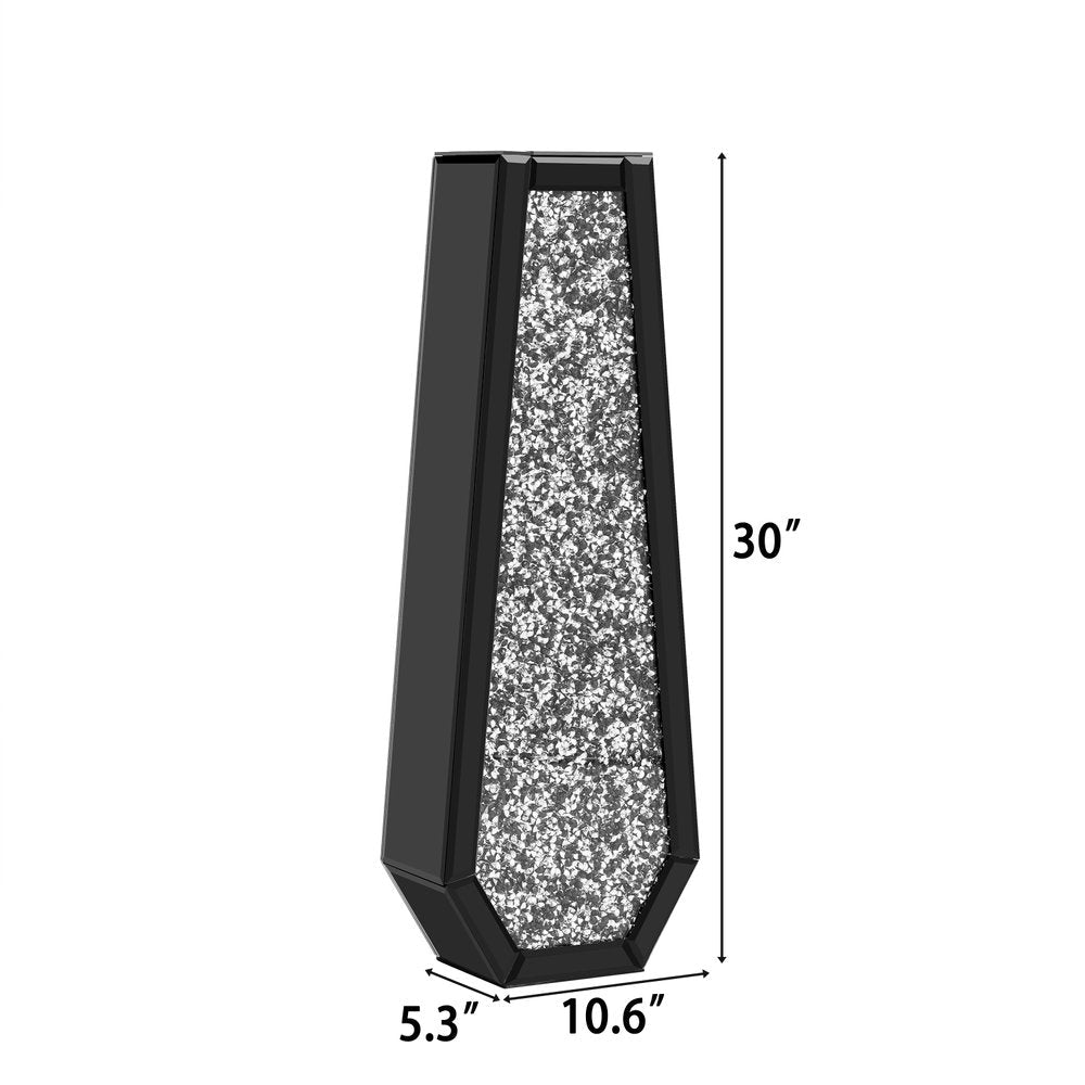 30" Black Mirrored Glass Floor Vase With Faux Crystals HomeRoots