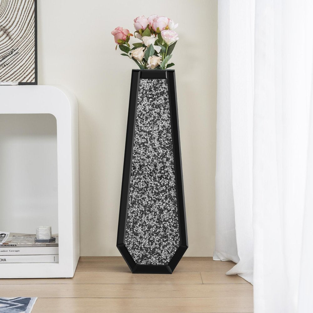 30" Black Mirrored Glass Floor Vase With Faux Crystals HomeRoots