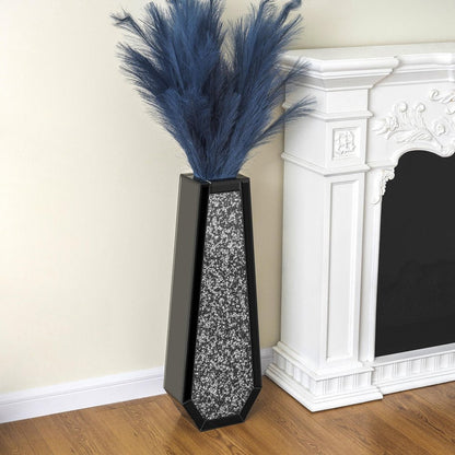 30" Black Mirrored Glass Floor Vase With Faux Crystals HomeRoots