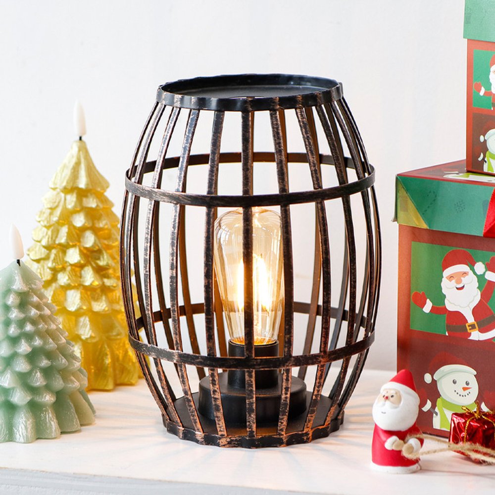 8" Black Battery Operated Novelty Bedside Lamp With Cage Shade HomeRoots