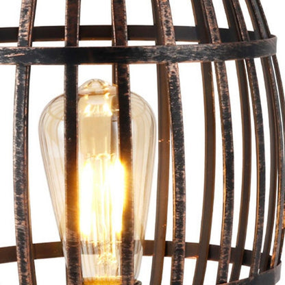 8" Black Battery Operated Novelty Bedside Lamp With Cage Shade HomeRoots