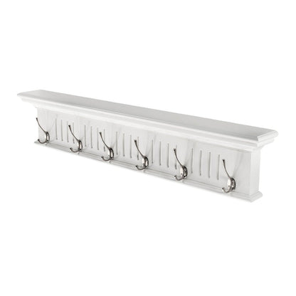 Six Hook 39" White Solid Wood Wall Mount Coat Rack HomeRoots