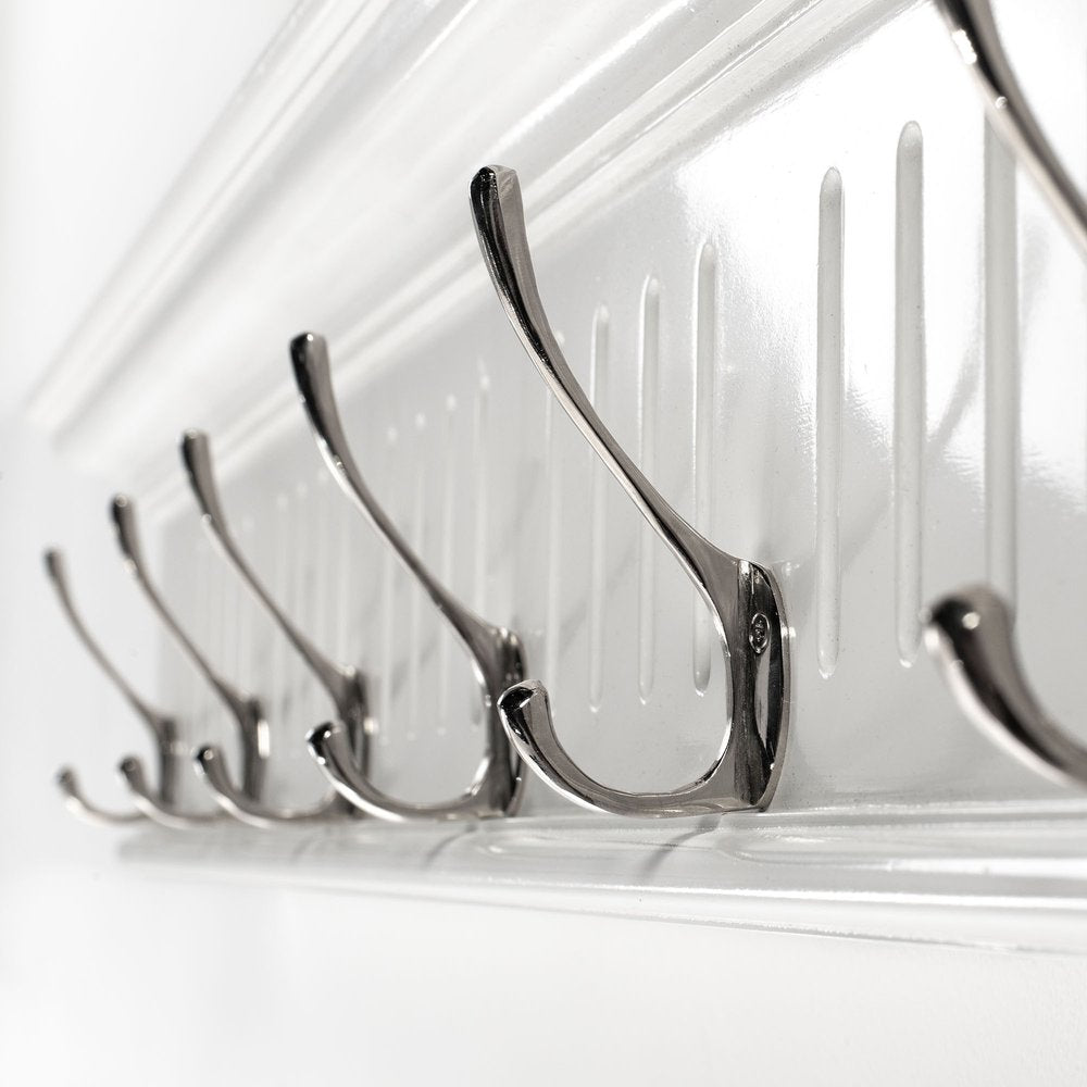 39" White Solid Wood Six Hook Wall Mount Coat Rack HomeRoots