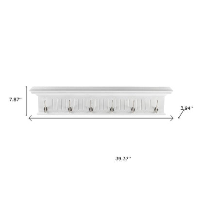 39" White Solid Wood Six Hook Wall Mount Coat Rack HomeRoots