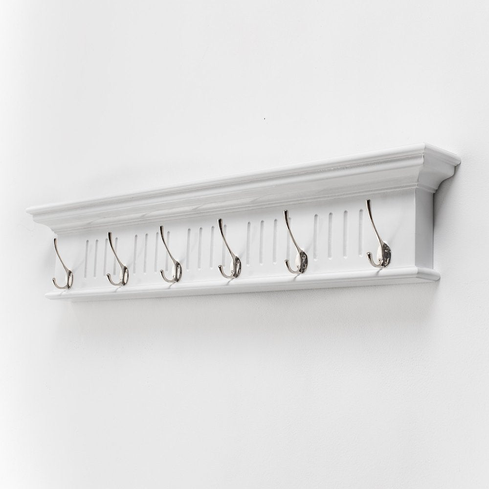 Six Hook 39" White Solid Wood Wall Mount Coat Rack HomeRoots