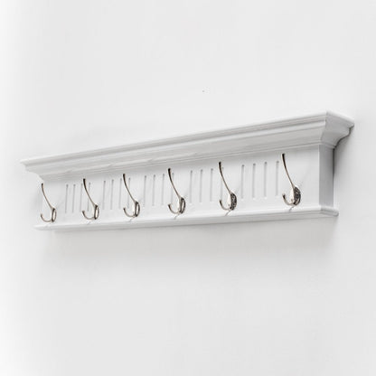 Six Hook 39" White Solid Wood Wall Mount Coat Rack HomeRoots