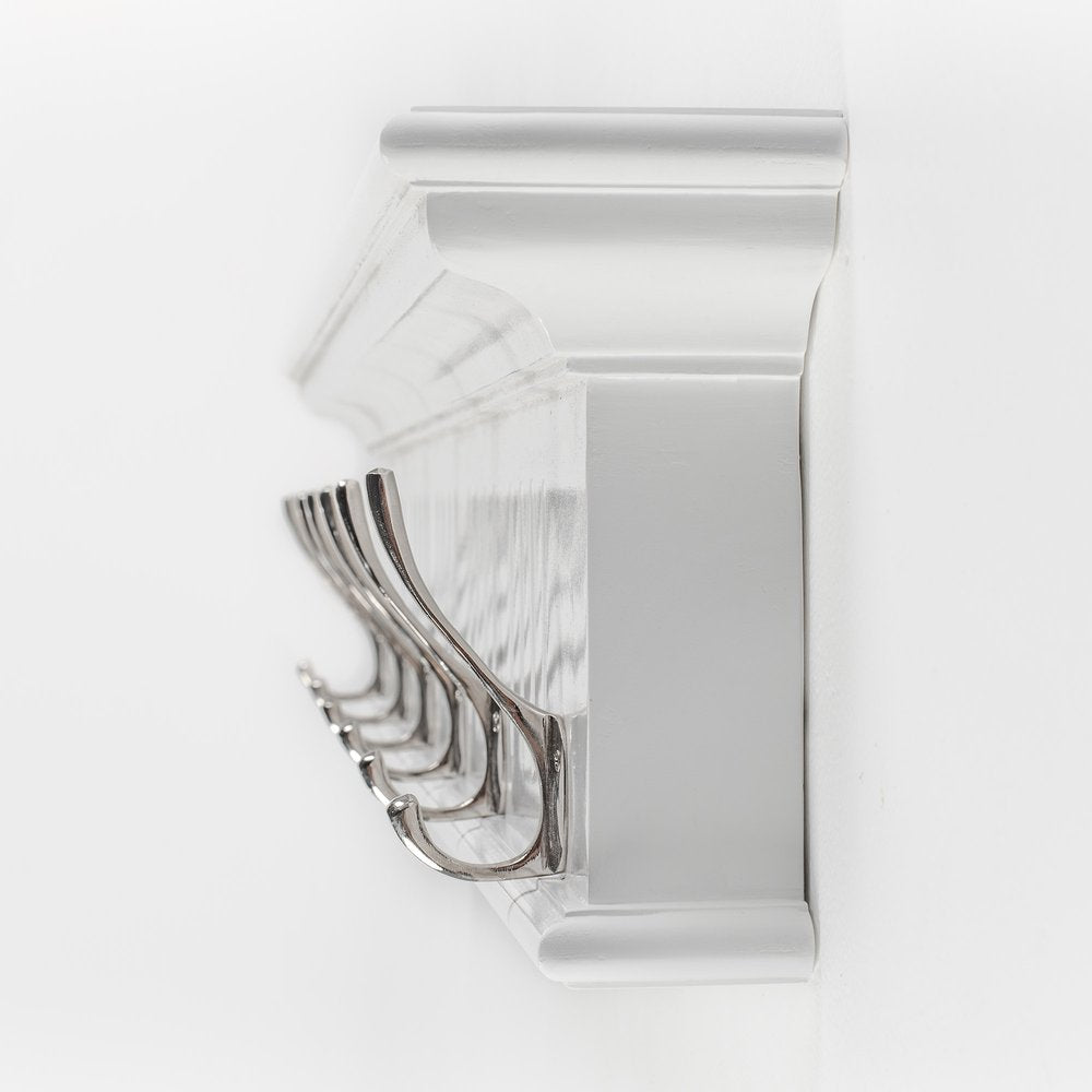 39" White Solid Wood Six Hook Wall Mount Coat Rack HomeRoots