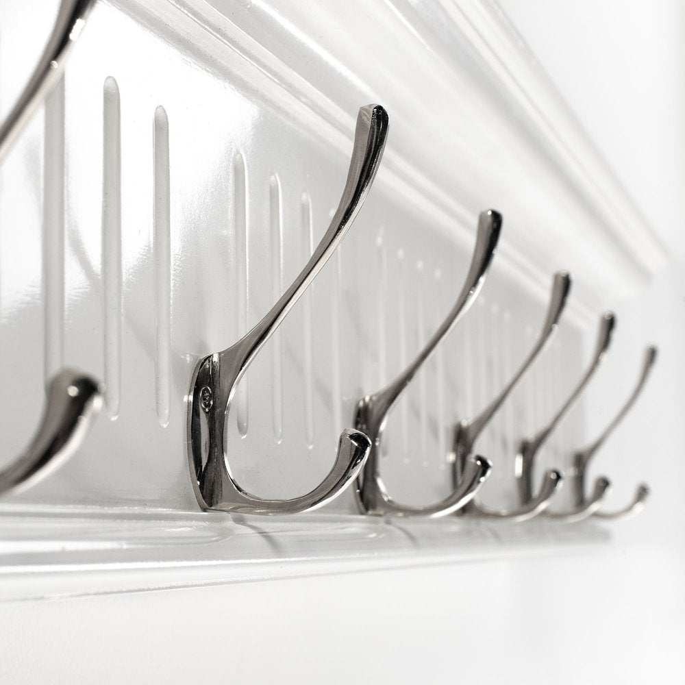 39" White Solid Wood Six Hook Wall Mount Coat Rack HomeRoots