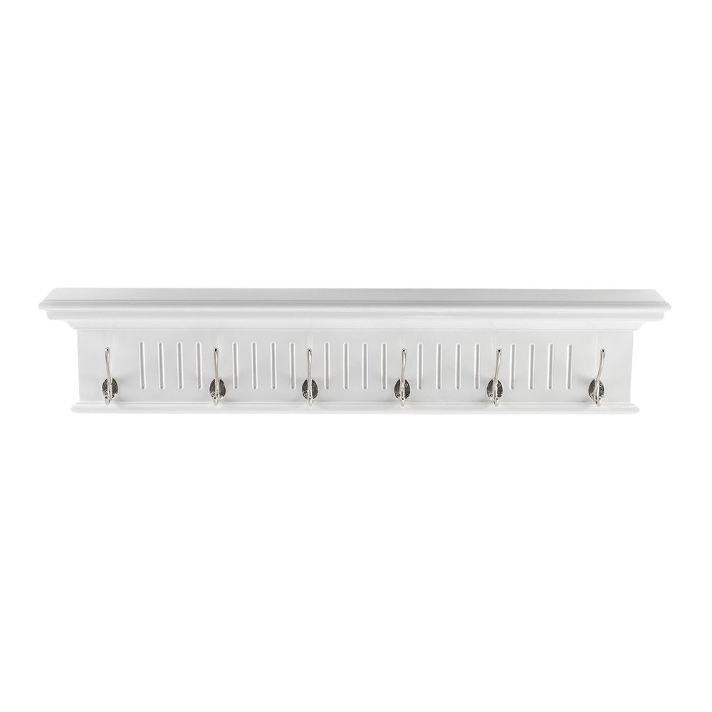 Six Hook 39" White Solid Wood Wall Mount Coat Rack HomeRoots
