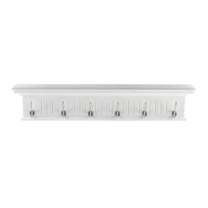 39" White Solid Wood Six Hook Wall Mount Coat Rack HomeRoots