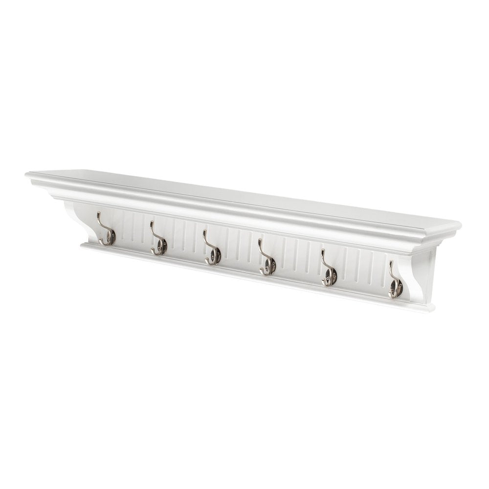 Six Hook 39" White Solid Wood Wall Mount Coat Rack HomeRoots